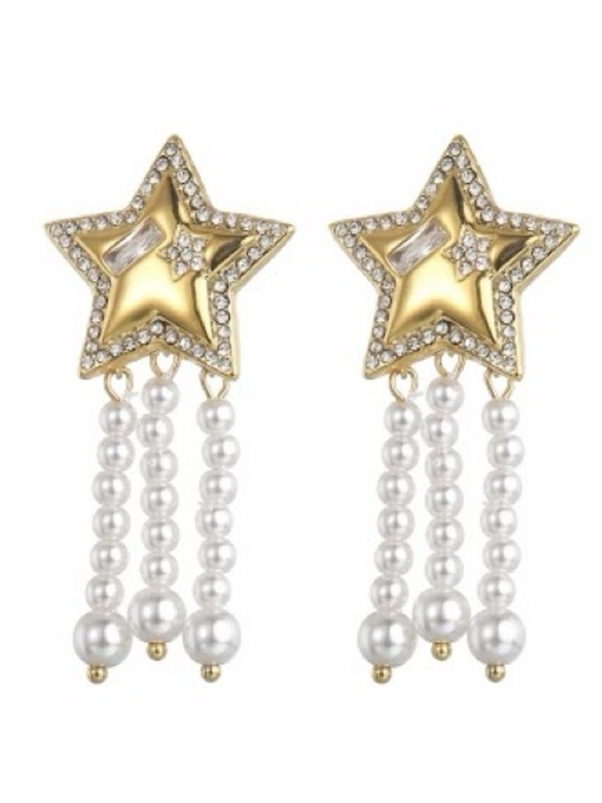 Gold Crystal Star & Pearl Tassel – Patriotic 4th of July – Stainless Steel