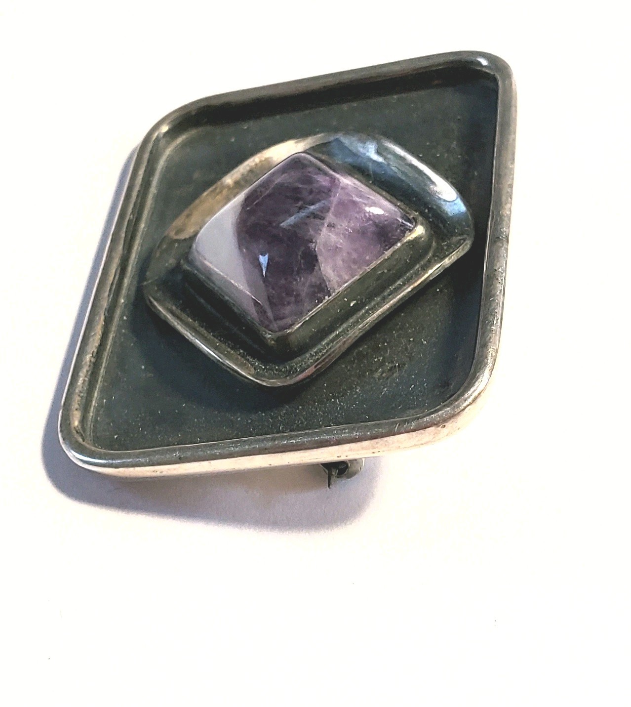 Vintage Modernist Style Brooch, Sterling Silver & Amethyst, WWL S. Africa 15.7 g