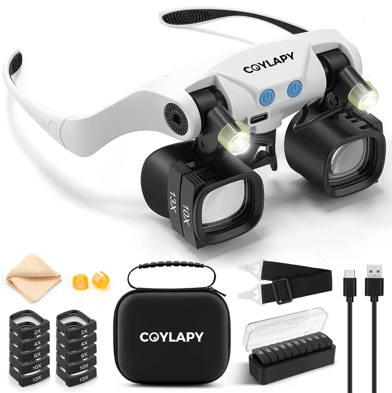 Magnifying Glasses for Close Work, Jewelers Magnifying Glass with Light & 5 Inte