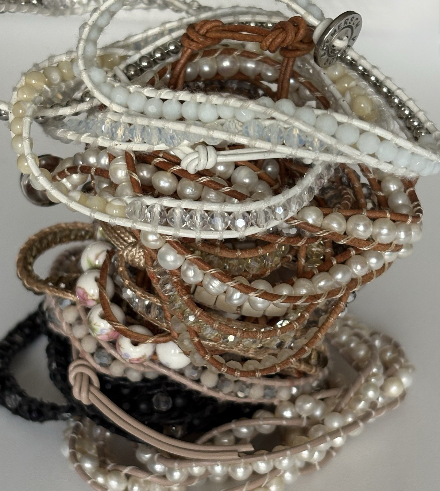 VICTORIA EMERSON WRAP BRACELET Lot Pearl Stones Crystal Shell Mixed Materials