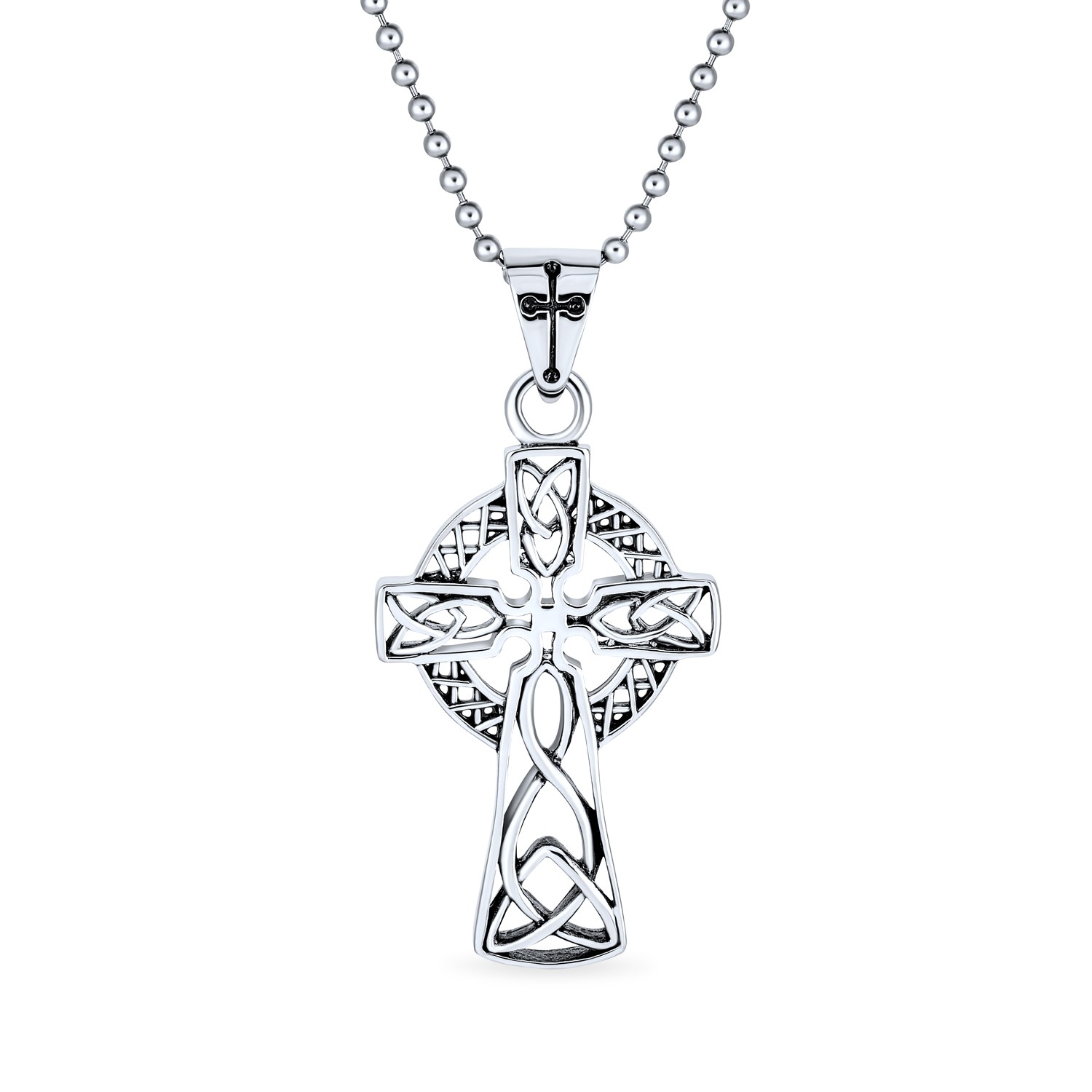 Protection Amulet Celtic Cross Pendant Necklace Oxidized Silver 20 Inch Chain