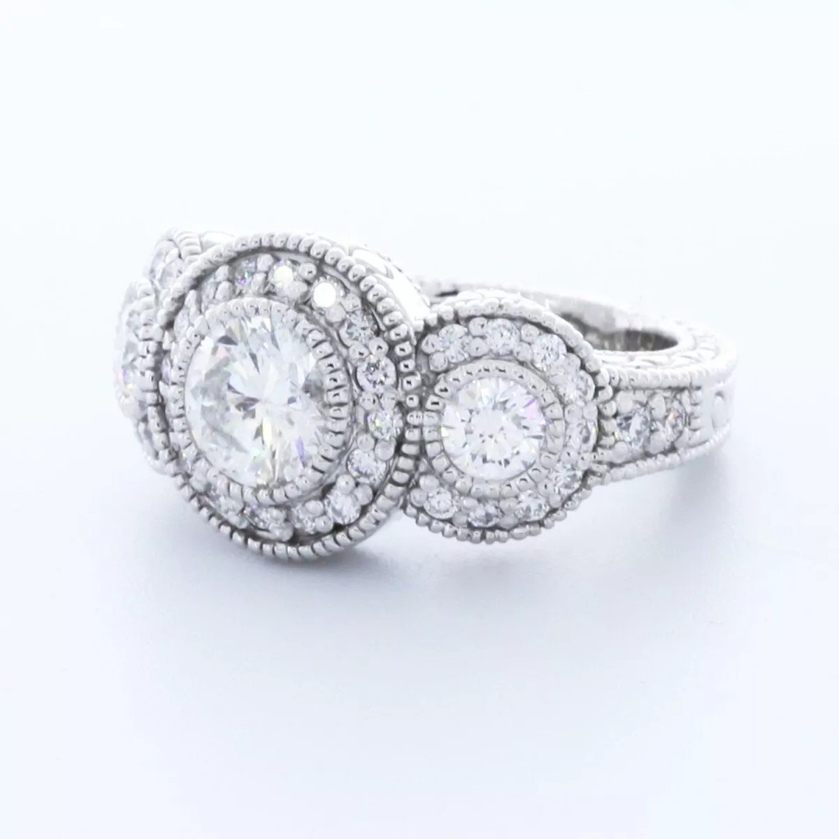 3-Stone Engagement Ring 14K Gold Vintage 2.14 CT Round Lab-Grown Diamond F VS1