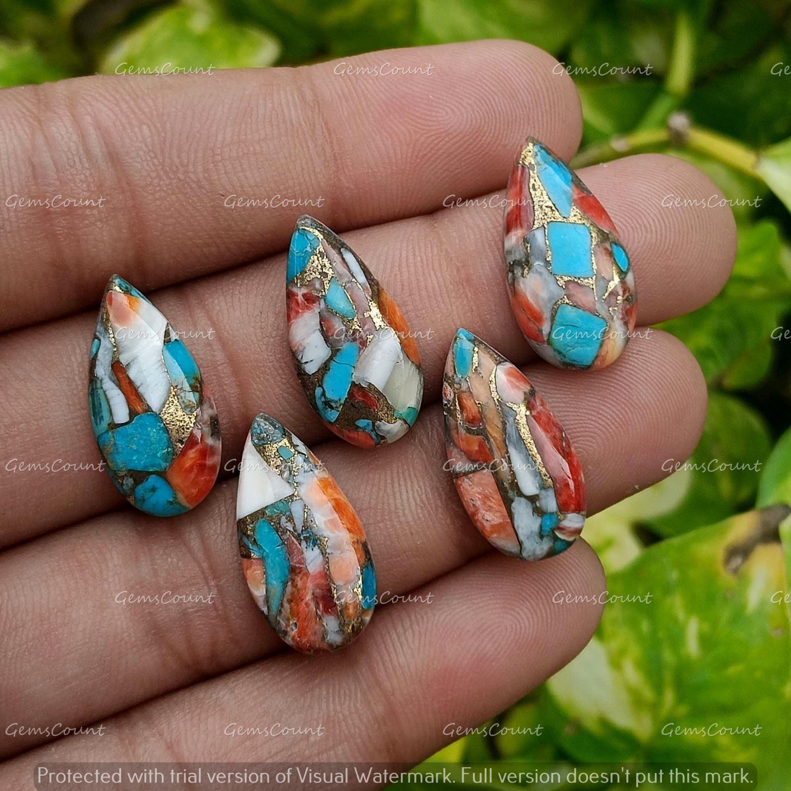 Natural Oyster Turquoise Long Pear Cabochon Handcrafted Gemstone 5x10mm-15x30mm