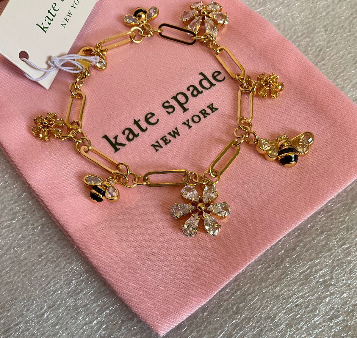 Kate Spade New York 12K Gold Plated Metal All abuzz stone bee charm bracelet