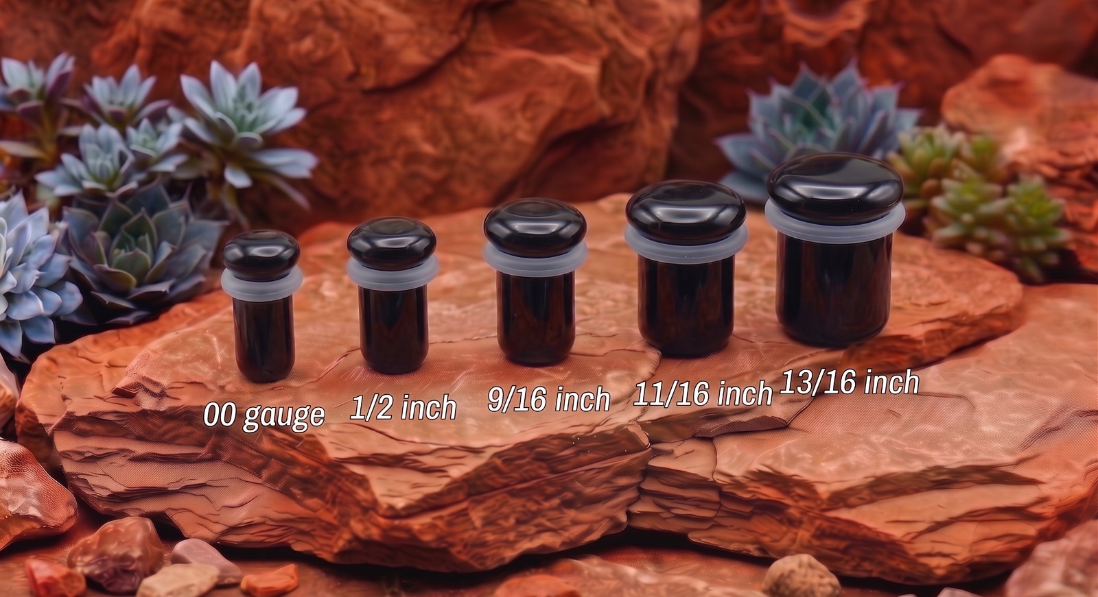 Pair of Single Flare Black Obsidian Stone Plugs gauges organic 8ga – 1 Inch E616