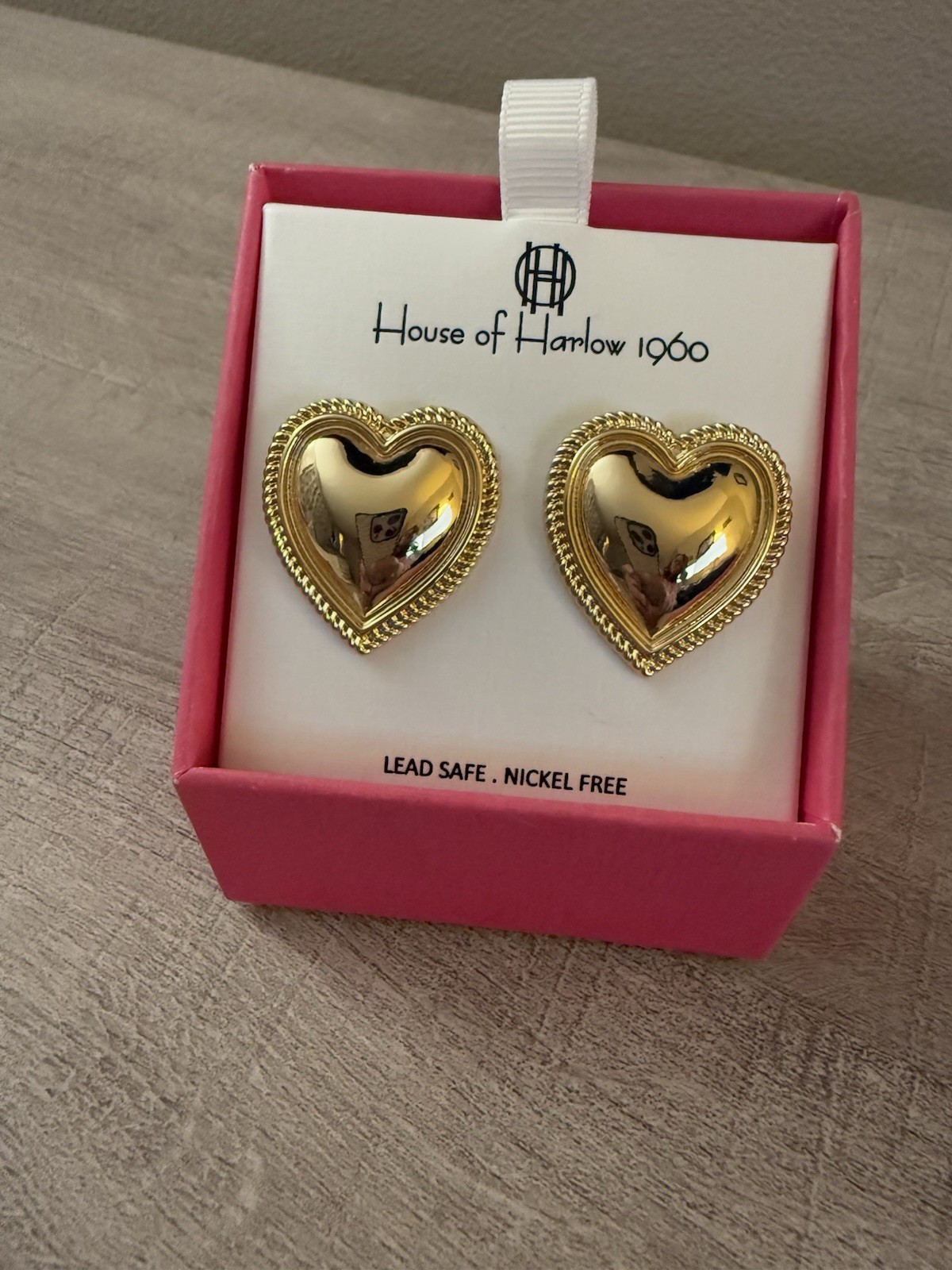 House Of Harlow 1960 Gold Heart Earrings