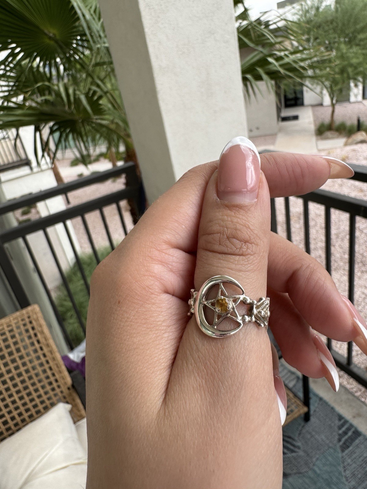 Sterling Silver Crescent Moon Citrine Ring
