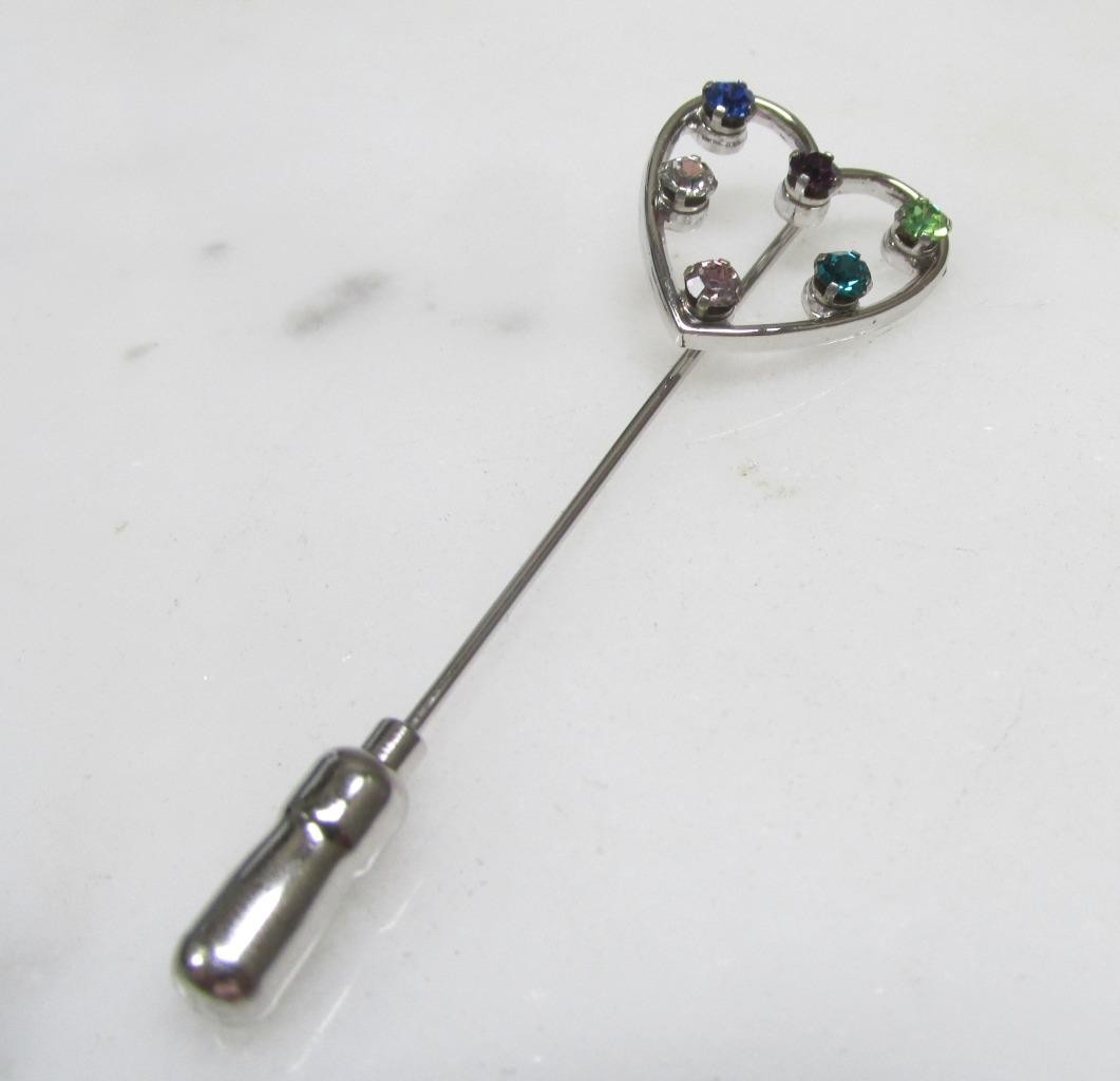 Vintage Anson Sterling Silver Hat Pin / Stick Pin w/ Unknown Stones ~ 4-D508