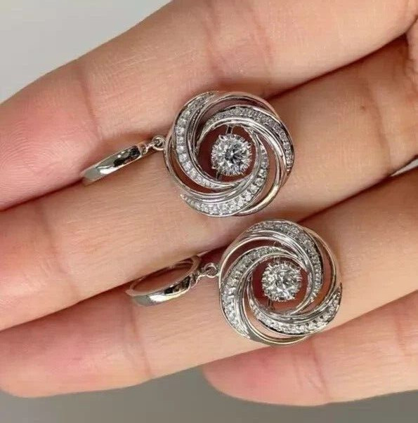2Ct Round Simulated Diamond Swirl Drop Women’s Earrings In 14K White Gold Plated