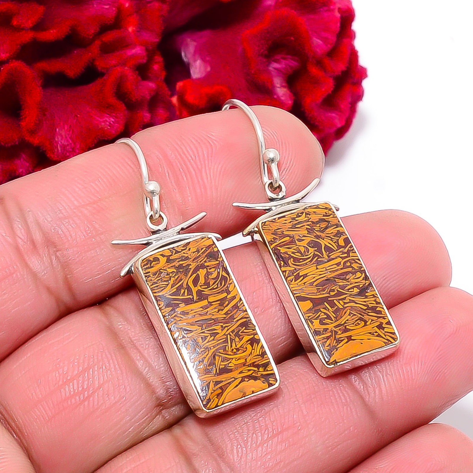 Natural Mariam Jasper 925 Sterling Silver Earring 1.68″, Christmas Gift E97440