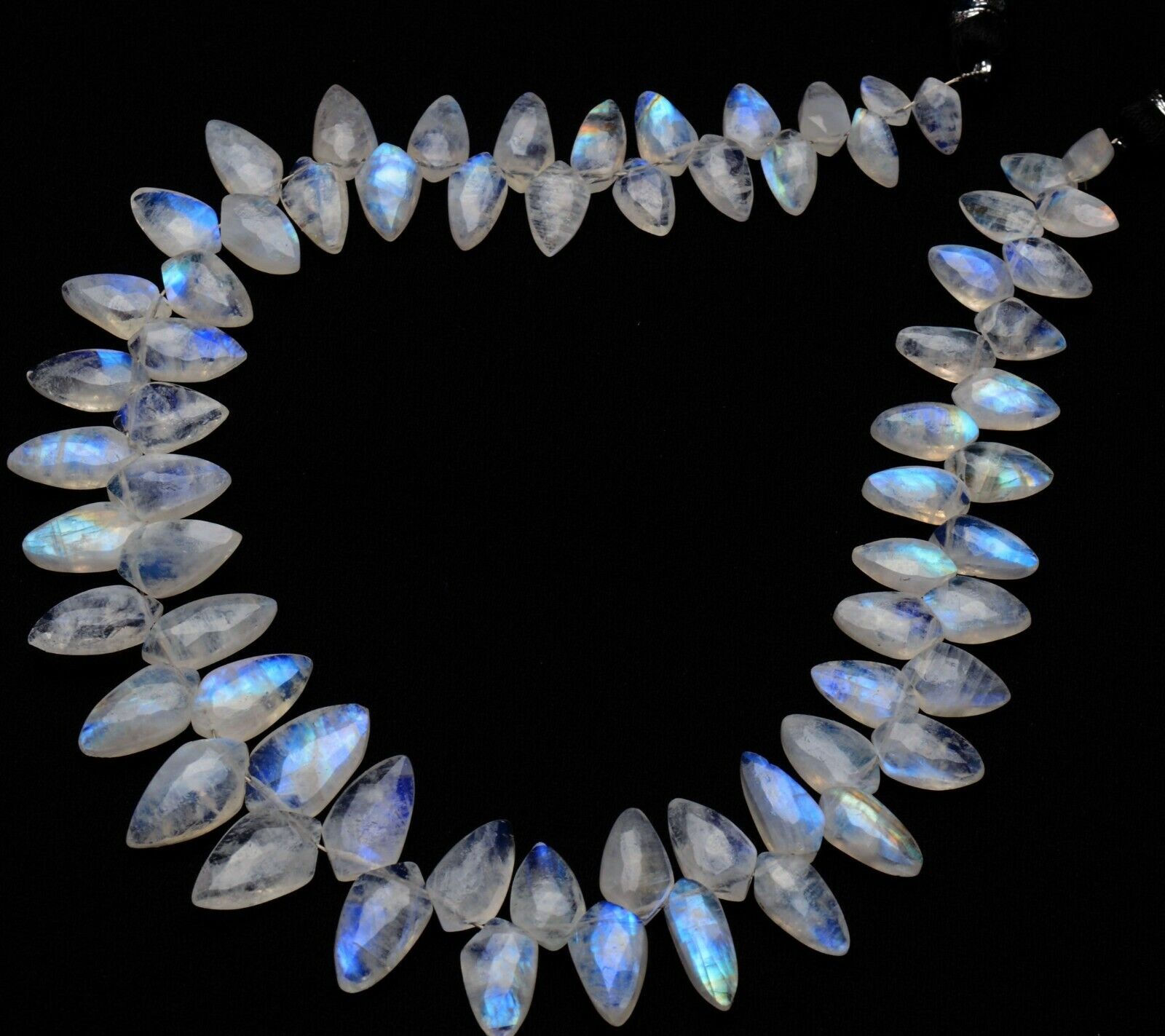 Natural Gem Blue Fire Rainbow Moonstone 7×5 to 13x7mm Size Briolette Beads 11″