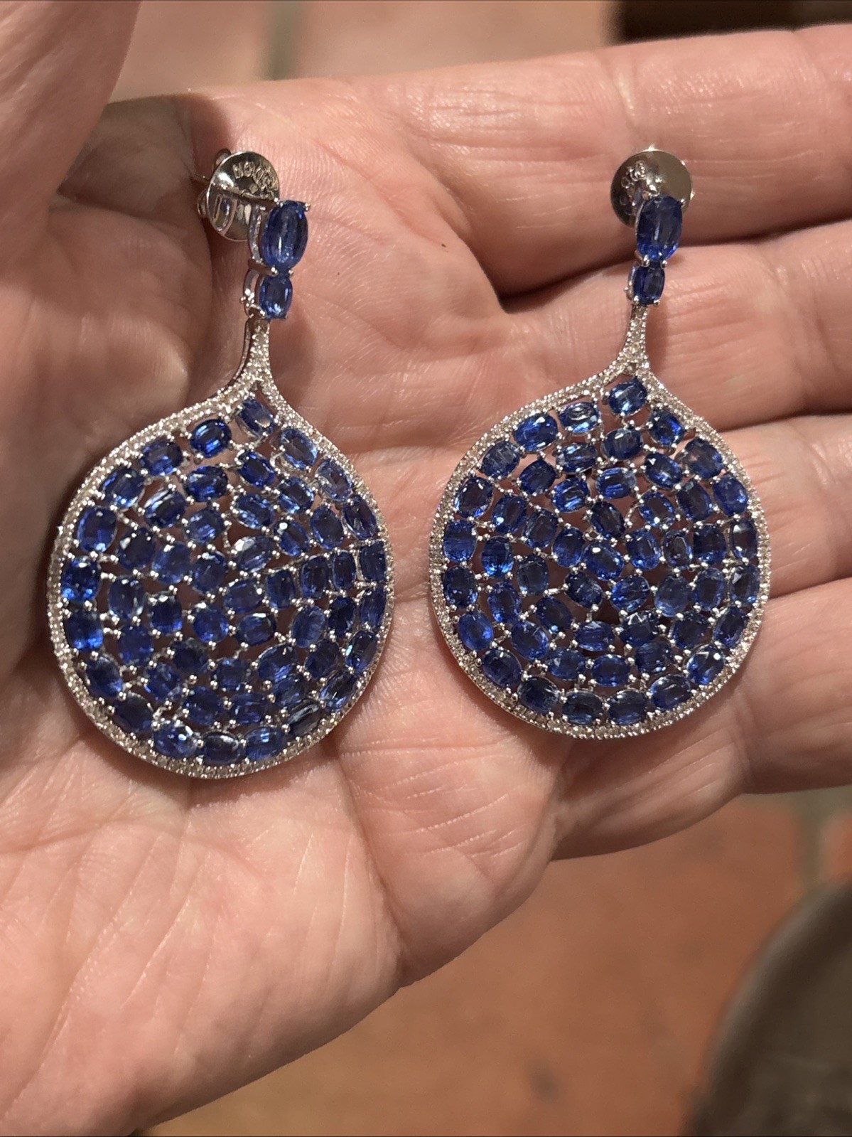 Sterling Silver 14.24tw Oval Deep Kyanite & 0.95ctw White Zircon Drop Earrings