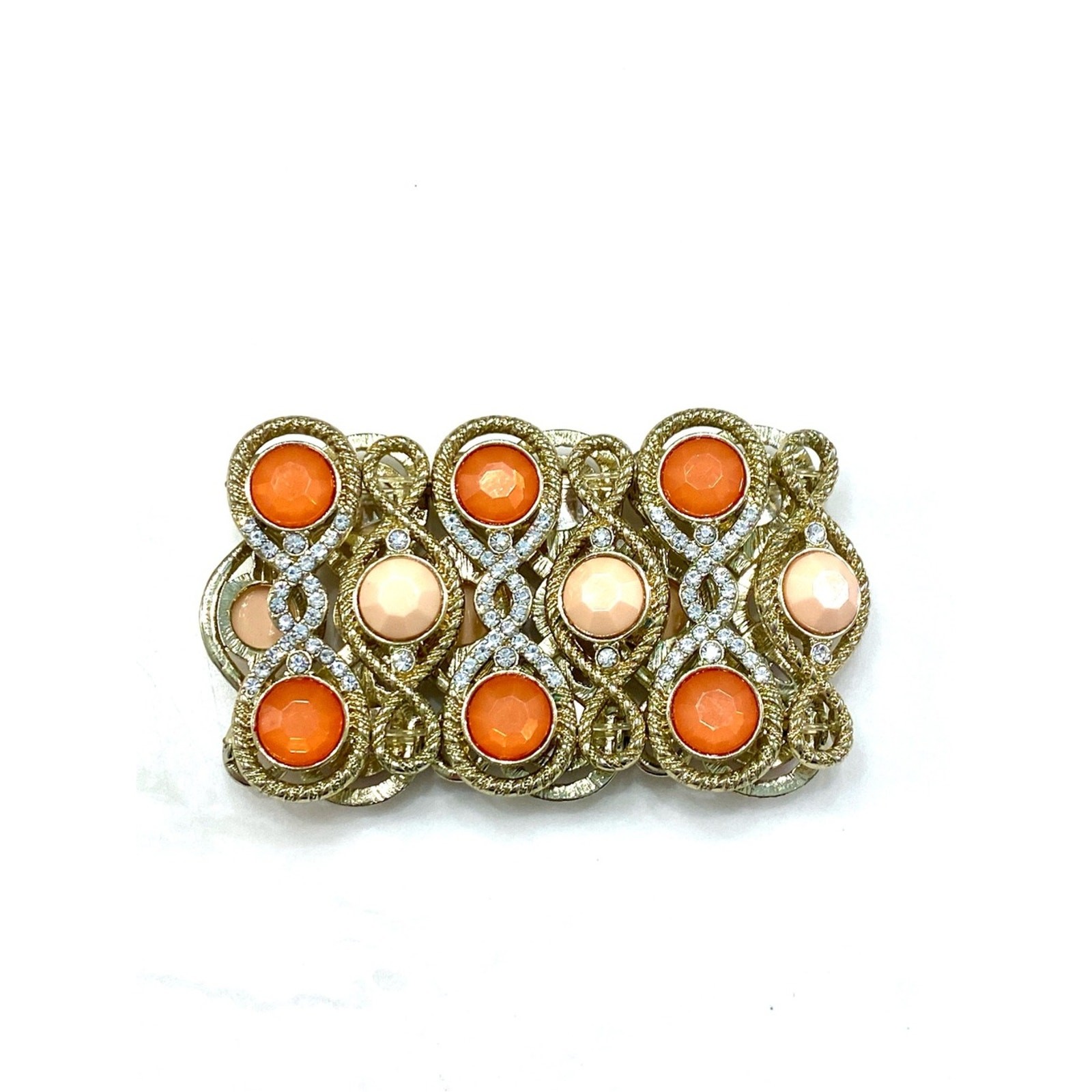 Vintage Gold-Tone Orange & Peach Crystal Link Cuff Bracelet