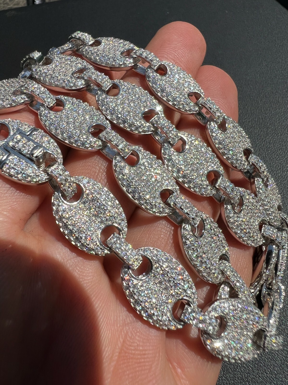 ICED Moissanite Puff Gucci Link Chain 12mm Hip Hop 925 Silver Passes Tester