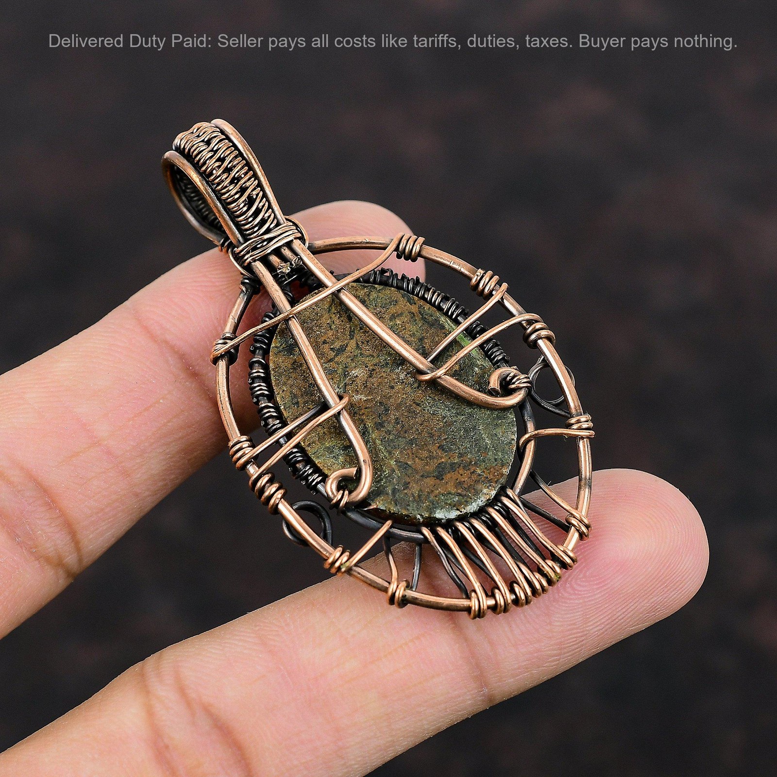 Oval Spessartine Garnet in Limestone Gemstone Unique Boho Pendant Jewelry Copper