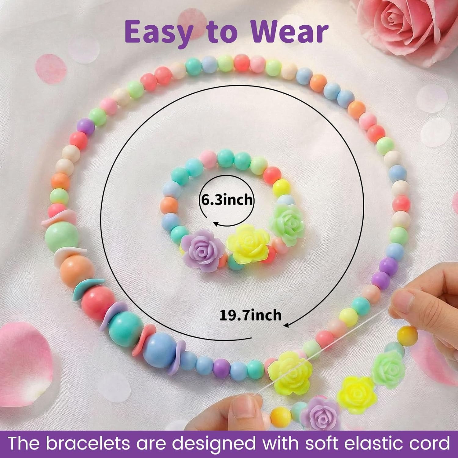 3 Sets Little Girls Necklace Bracelet Colorful Beads Play Jewelry for Toddlers