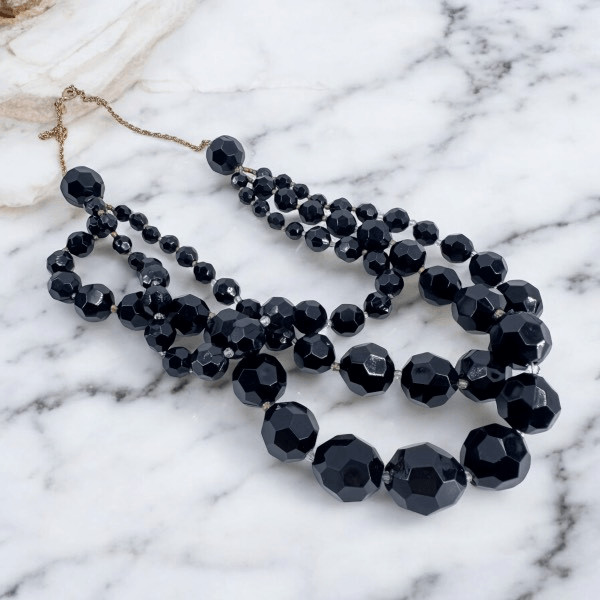 Lydell NYC Multi Strands Faceted Beaded Necklace Black Layered Chunky Y2K