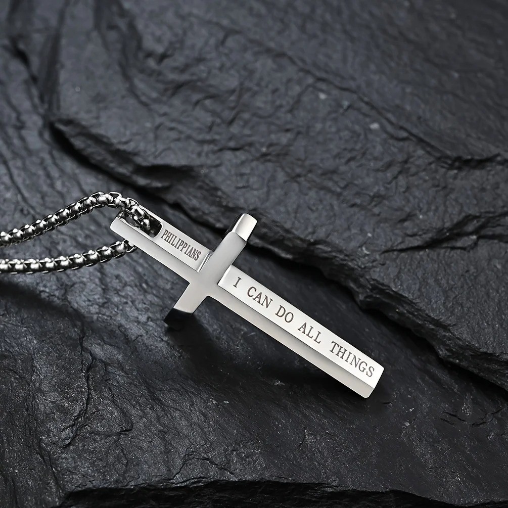 Cross Necklace for Men,Silver Stainless Steel Plain Cross Pendant Necklace