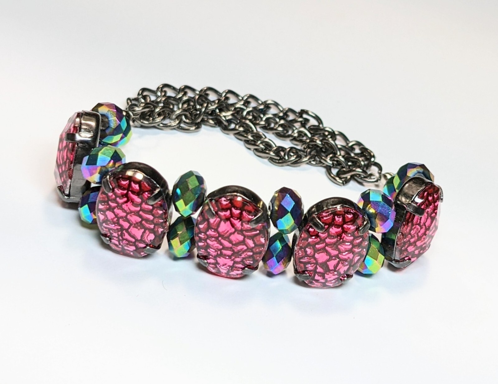 Snake Print Bracelet Chain Bracelet Woman Purple Silver Stretch Beaded 6 pcs