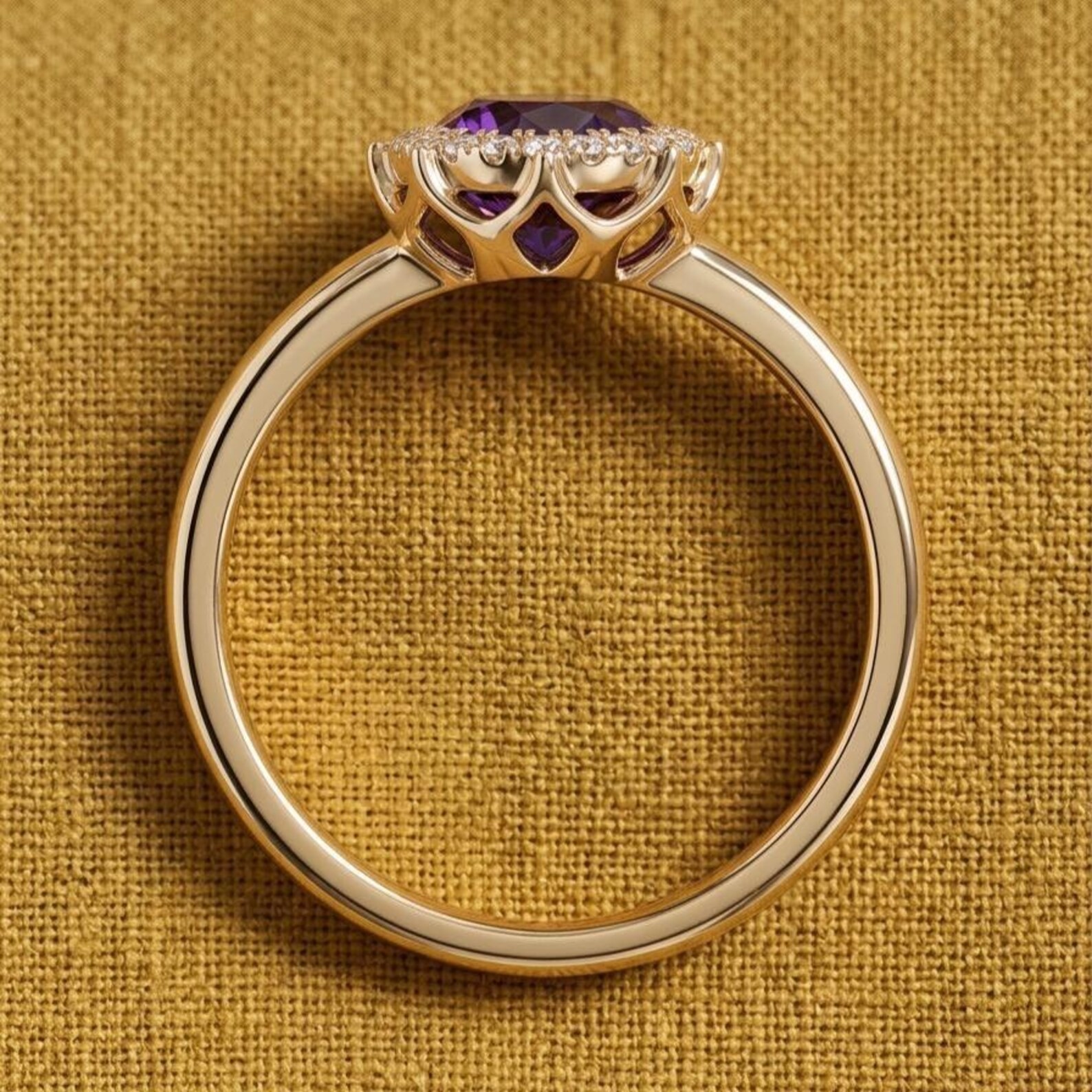 Women’s Round Cut Amethyst Halo Ring, 14K Yellow Gold Plated Promise Ring