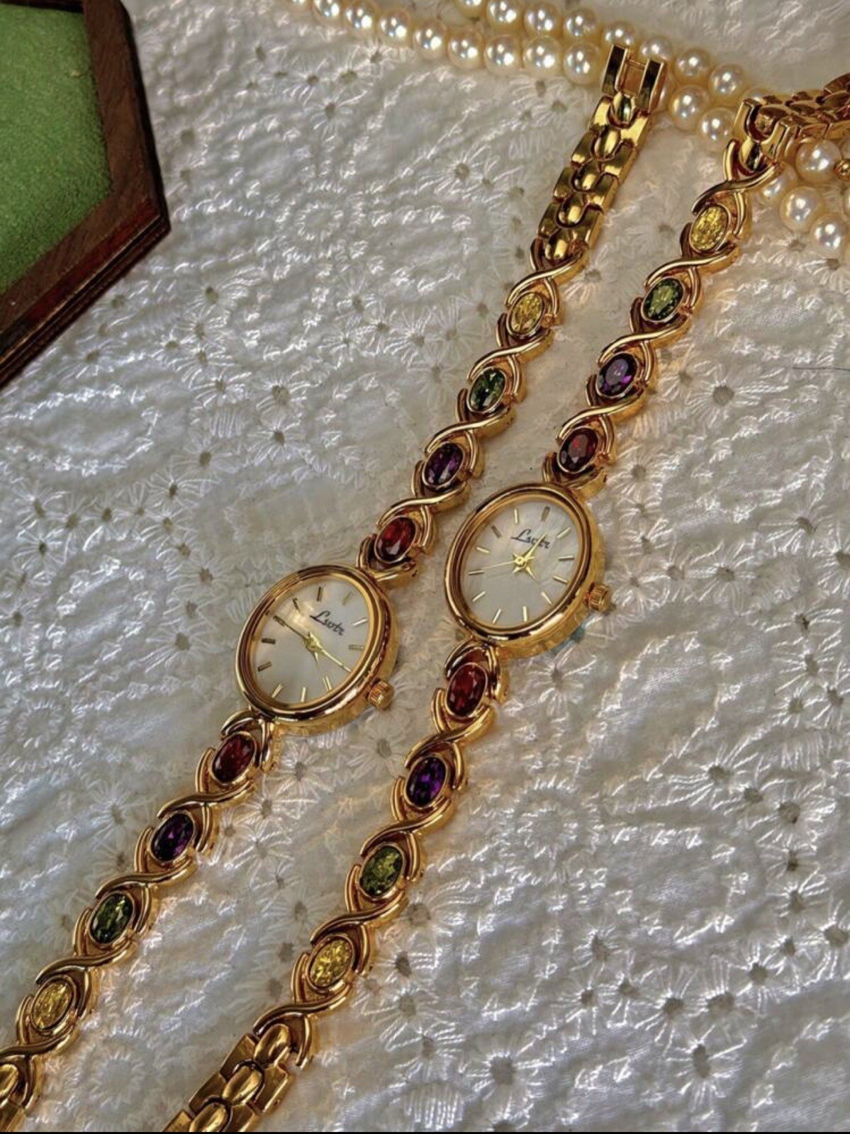 Women’s Gold And Rainbow Crystal Vintage Style Oval Watch Gift