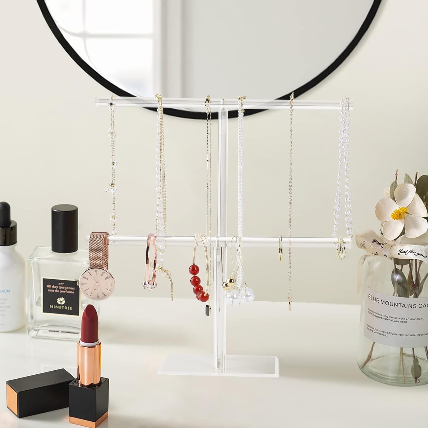 Clear Acrylic 2-Tier Jewelry Organizer – Modern Necklace and Bracelet Display