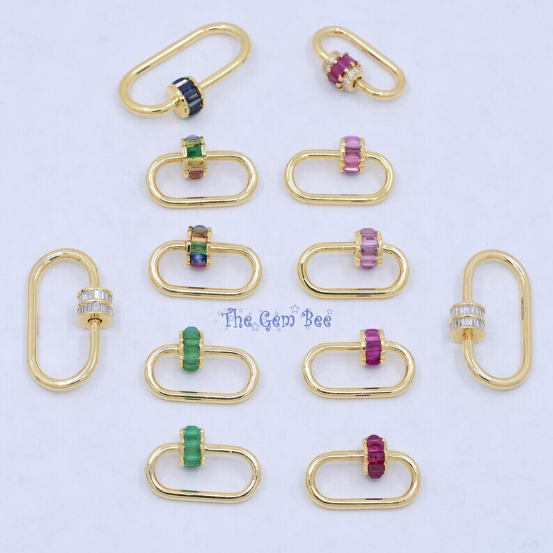 12.5×19.2mm 14K Solid Yellow Gold Ruby Charm Carabiner Screw Enhancer Charm