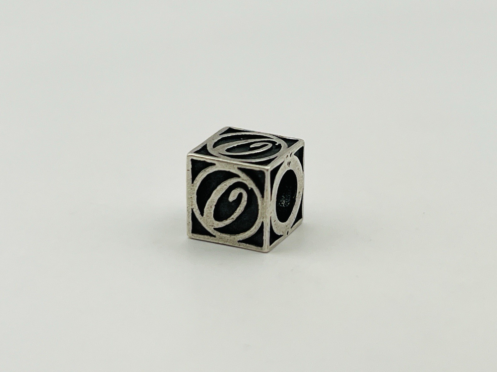 Sterling Silver Square Letter O Bead Bracelet Charm