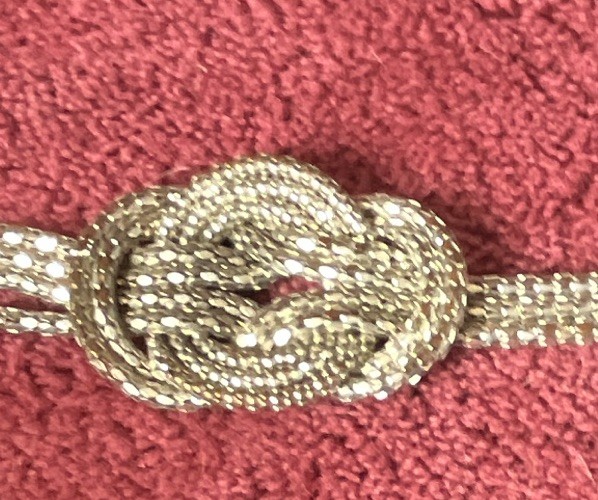 Silver Tone Multi-Row Link Chain Knot Bracelet, Adjustable, Lobster Clasp