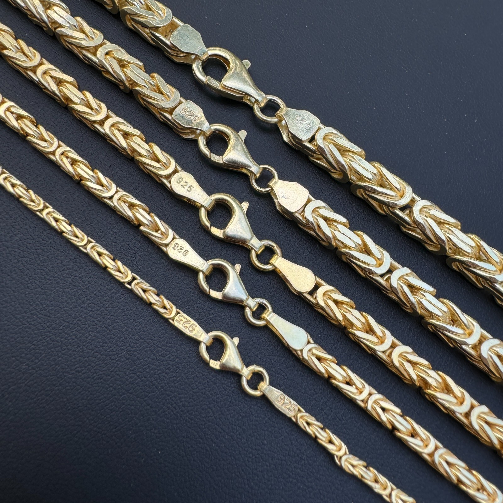 14k Gold Plated 925 Sterling Silver Byzantine Chain Mens Necklace 2.5-5mm 18-30″