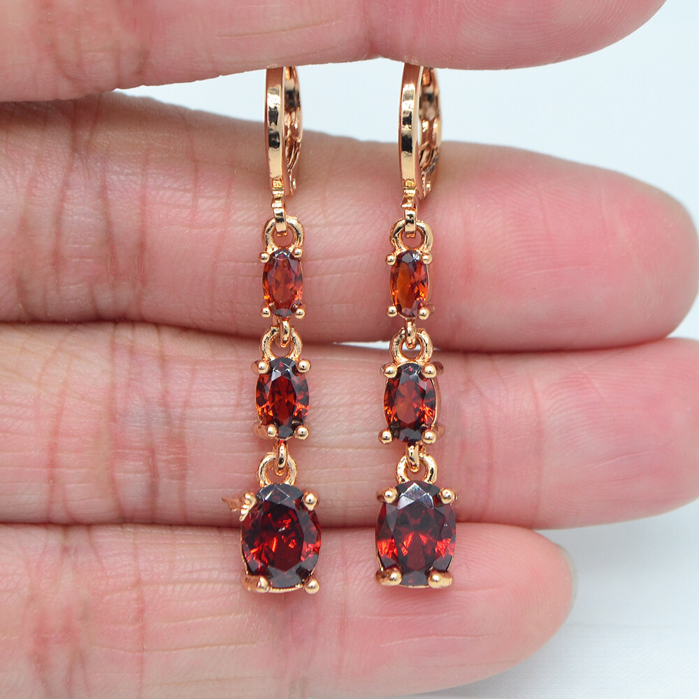 18K Yellow Gold Filled Women Fashion Oval Blue Mystic Topaz Dangle Earrings