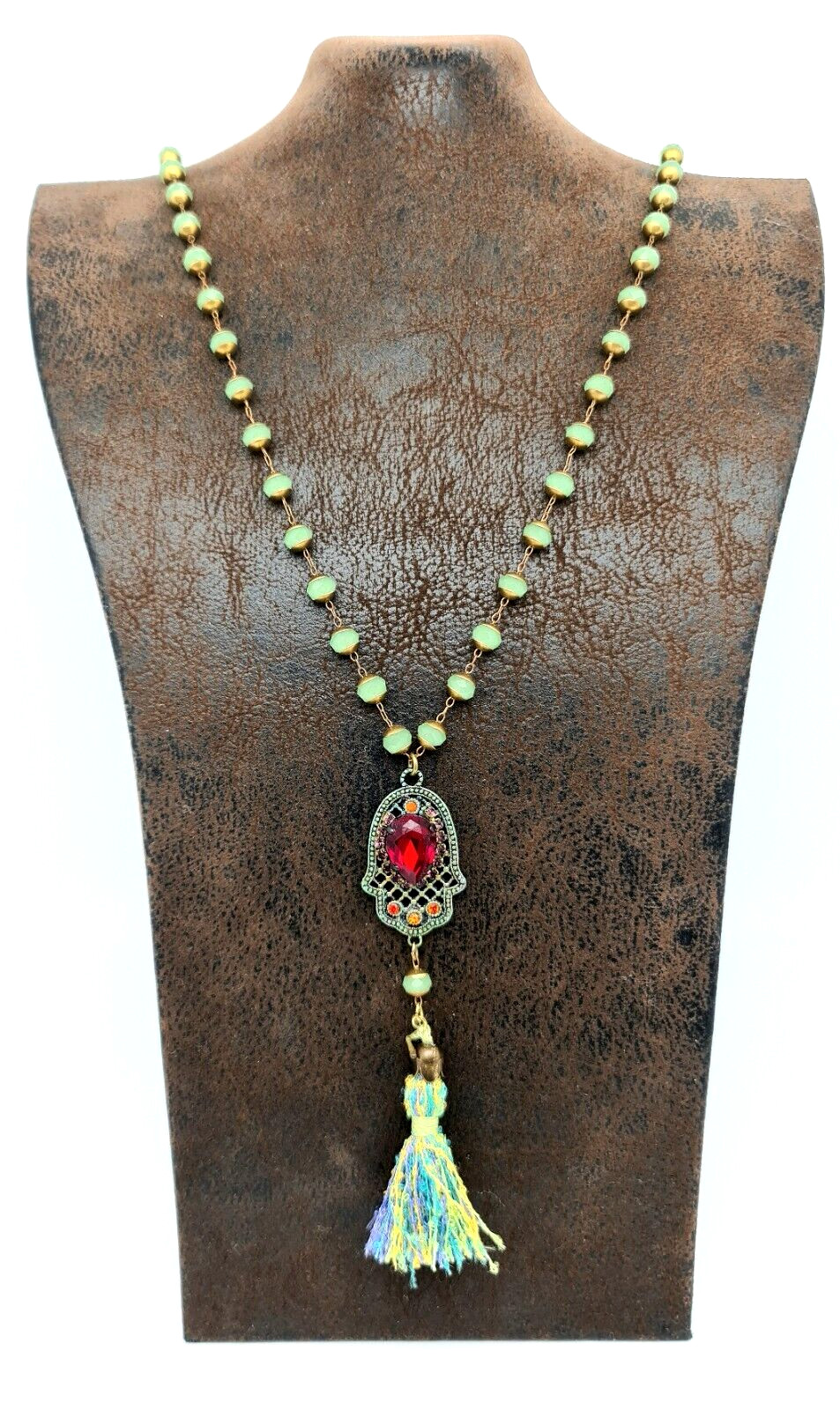 Beautiful Long Necklace With Hamsa Pendant With Crystals By Michal Negrin