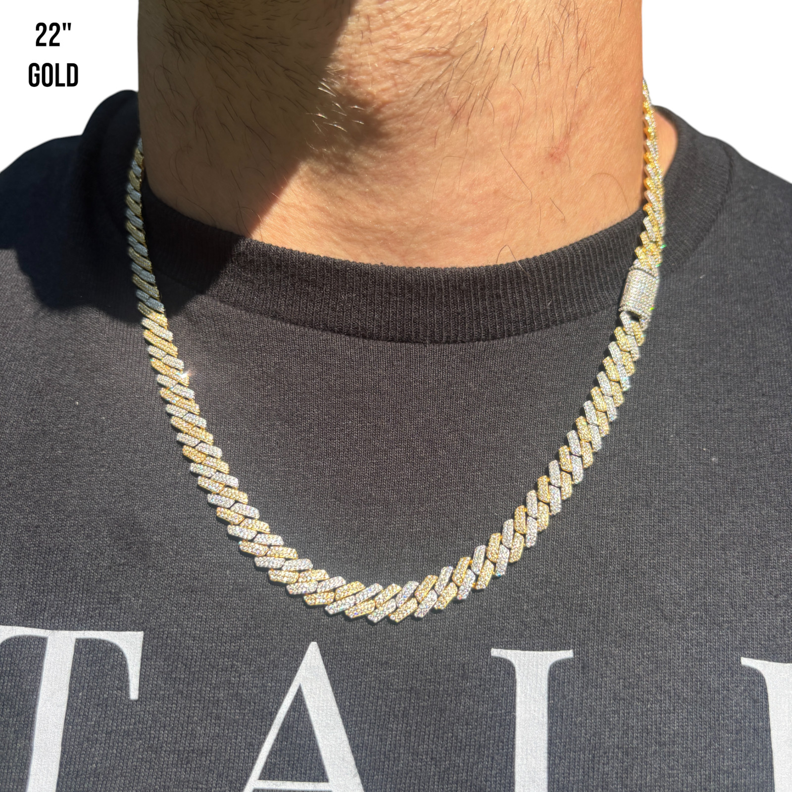 8mm Moissanite Cuban Prong Chain – 925 Sterling Silver or 14k Gold/Rose/Black