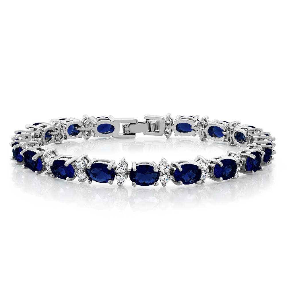 20.00 Ct Oval and Round Blue Color Cubic Zirconias CZ Tennis Bracelet 7″