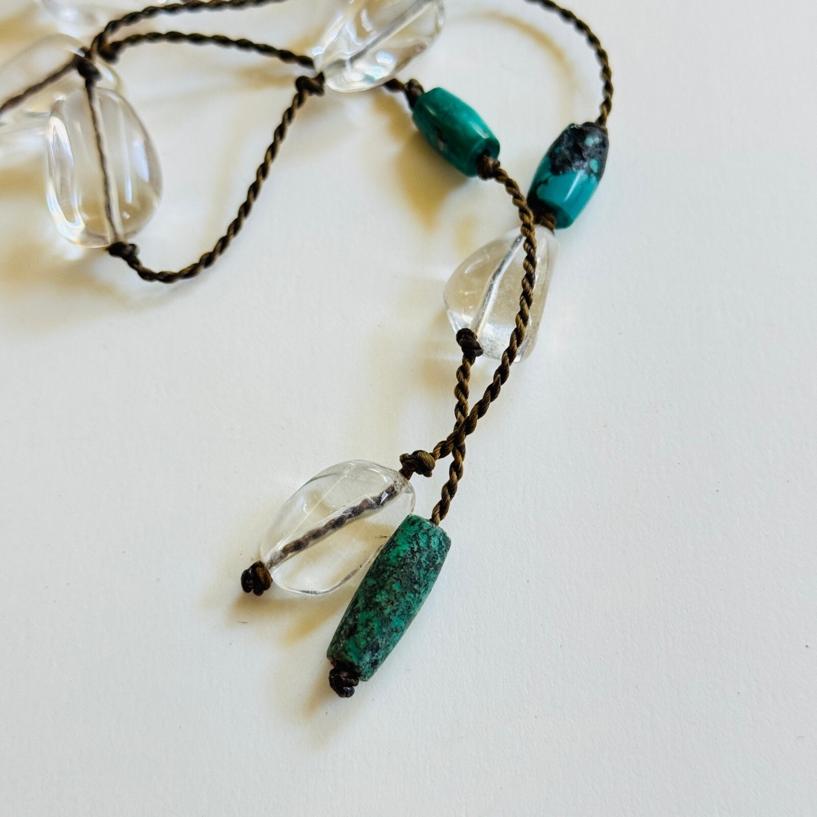 Necklace VTG Natural Turquoise Rock Crystal Quartz Beaded Wrap BOHO multi use