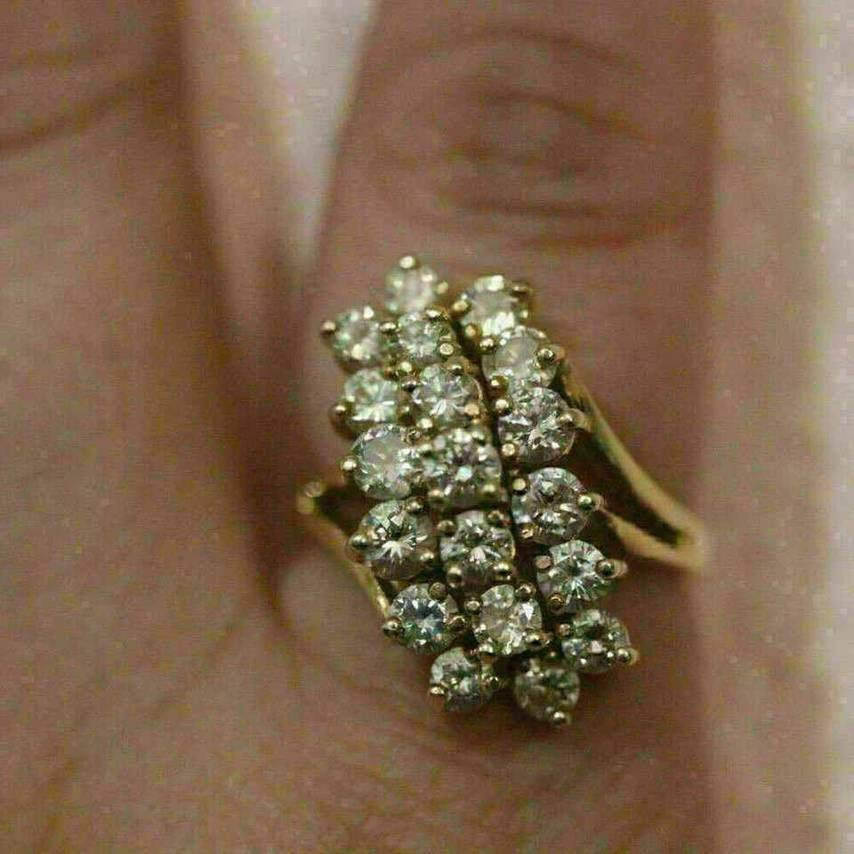 1.50Ct Round Lab-Created Diamond Waterfall Cluster Ring 14K Yellow Gold Plated