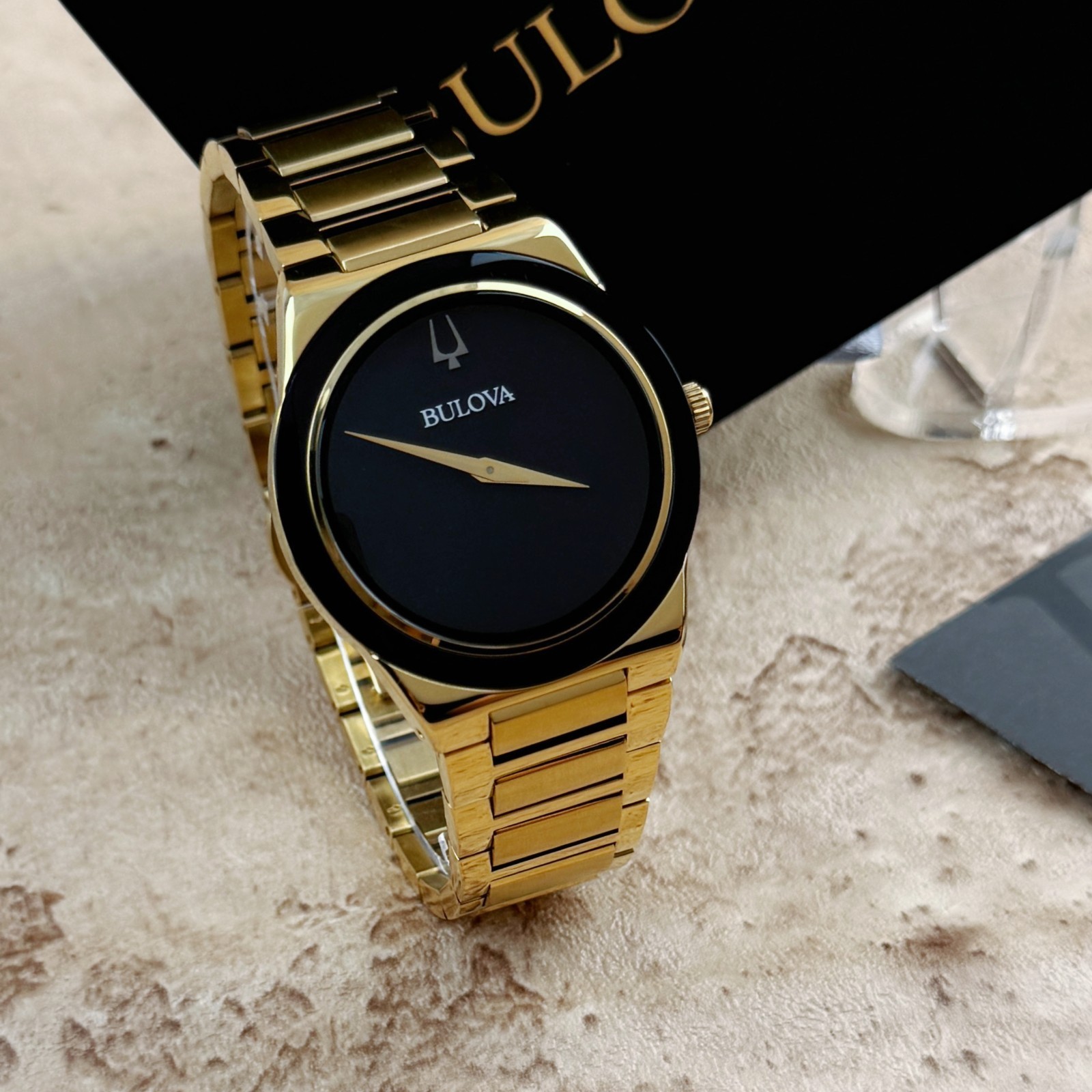 New Bulova Millennia Quartz black Dial Gold chain Men’s Watch 97A183