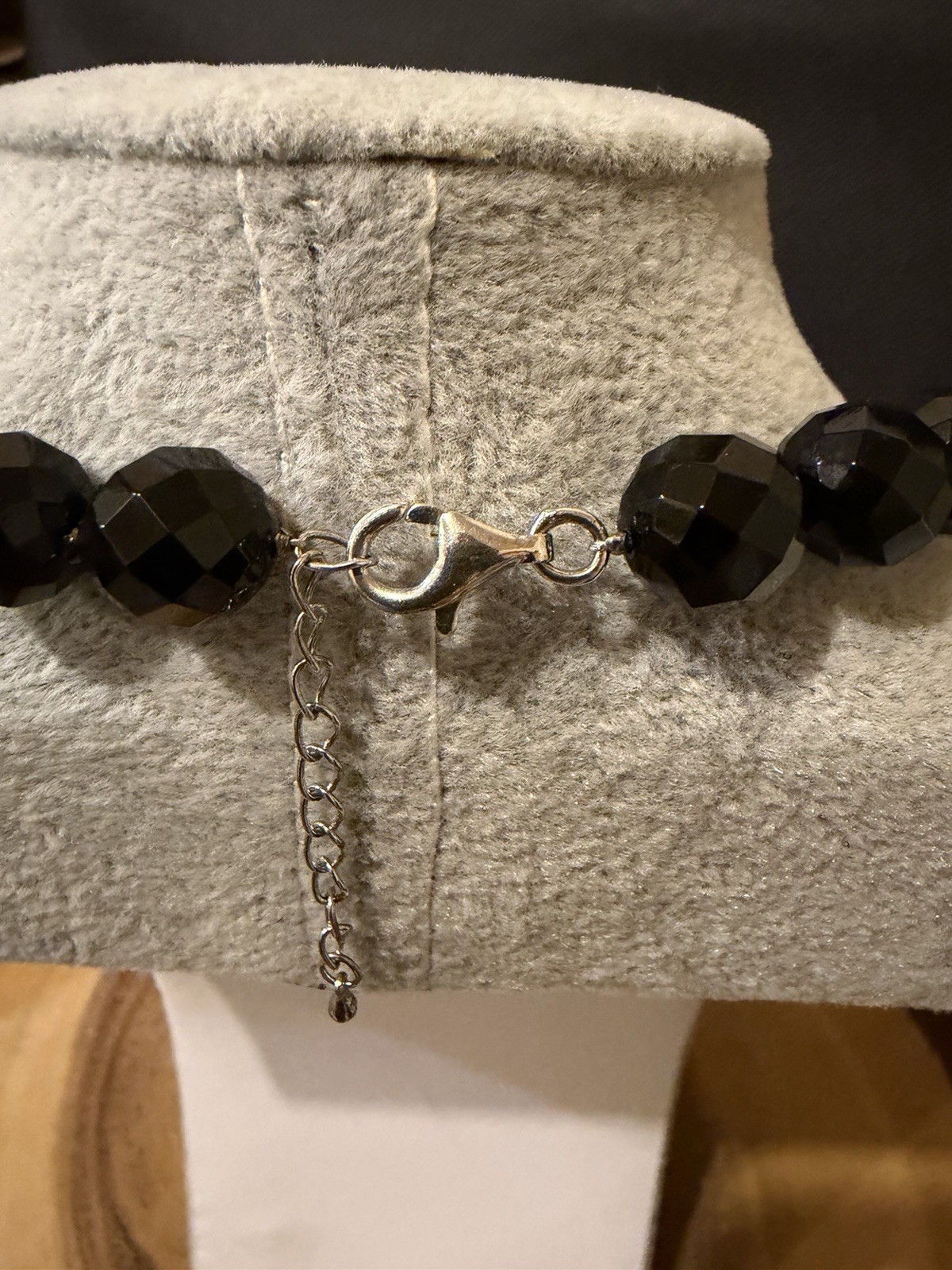 Black Onyx & White Pearl Beaded Necklace, Silver Metal, Adjustable Lobster