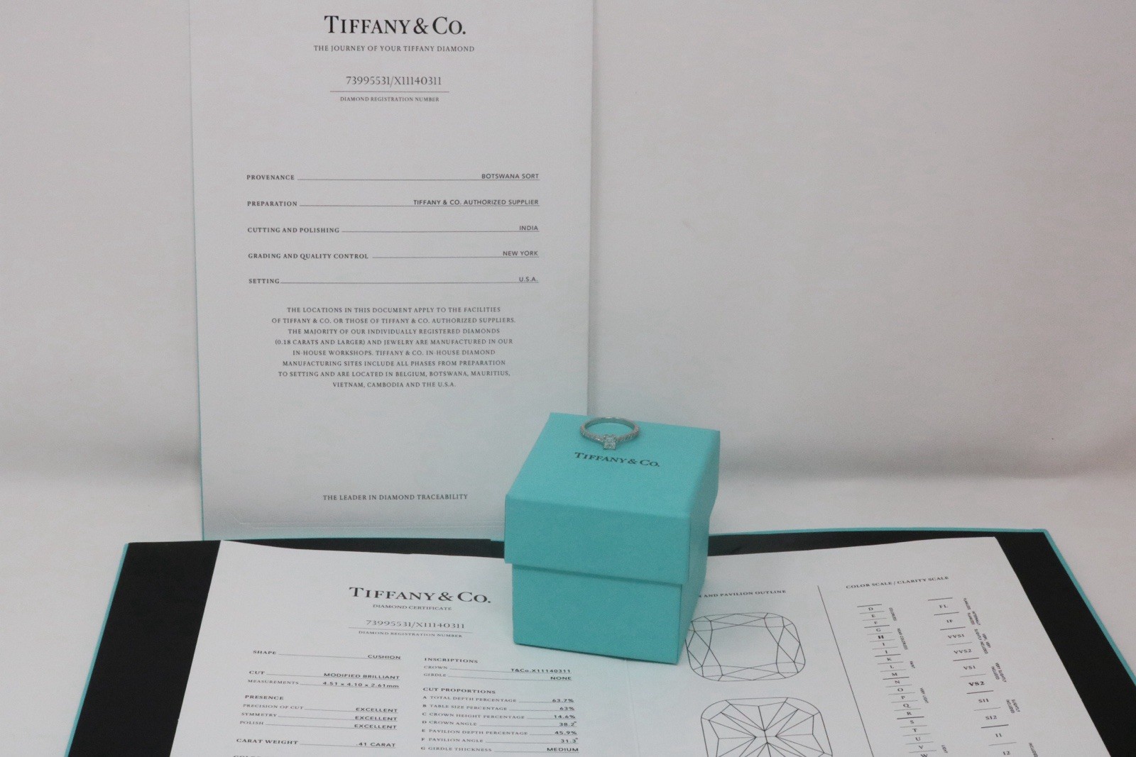 Tiffany & Co Platinum NOVO Cushion Diamond Engagement Ring 0.57ct H/VS2 $4,500