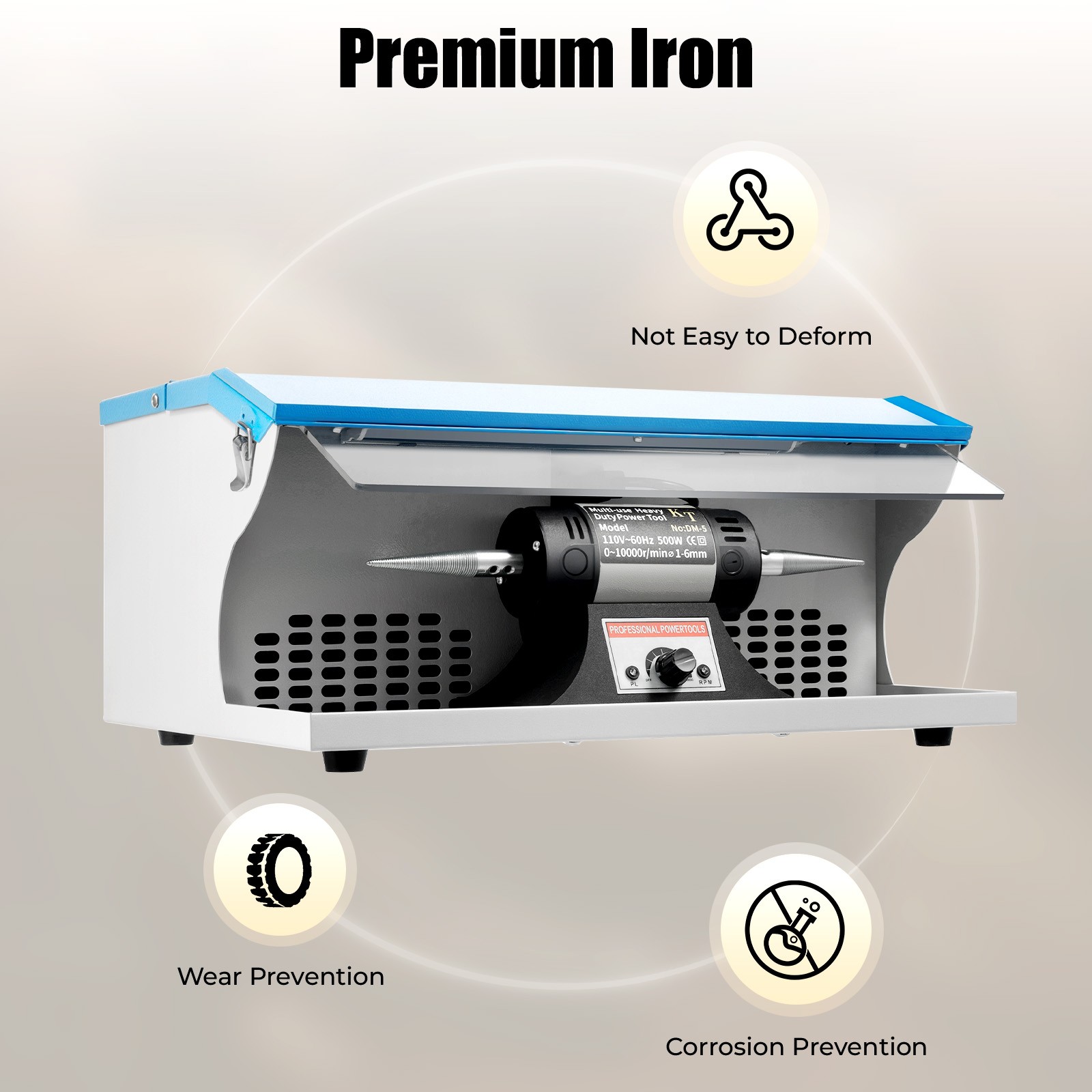 Benchtop Polishing Buffing Machine Jewelry Polisher Dust Collector W/ Light 500W