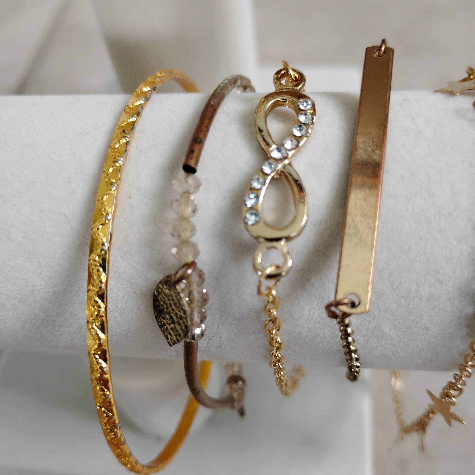 Vintage Lot Of 22 Goldtone Metal Bracelets Quality Greek Key Crystal Coin Chain