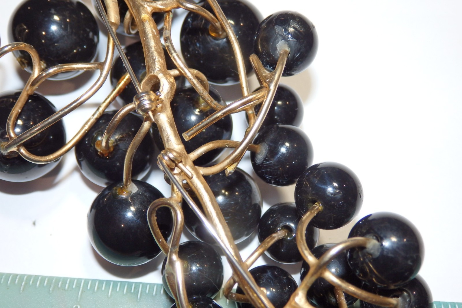 BIG Gianfranco Ferre Couture Gold Gilt & Black Acrylic Current/GrapeVine Brooch