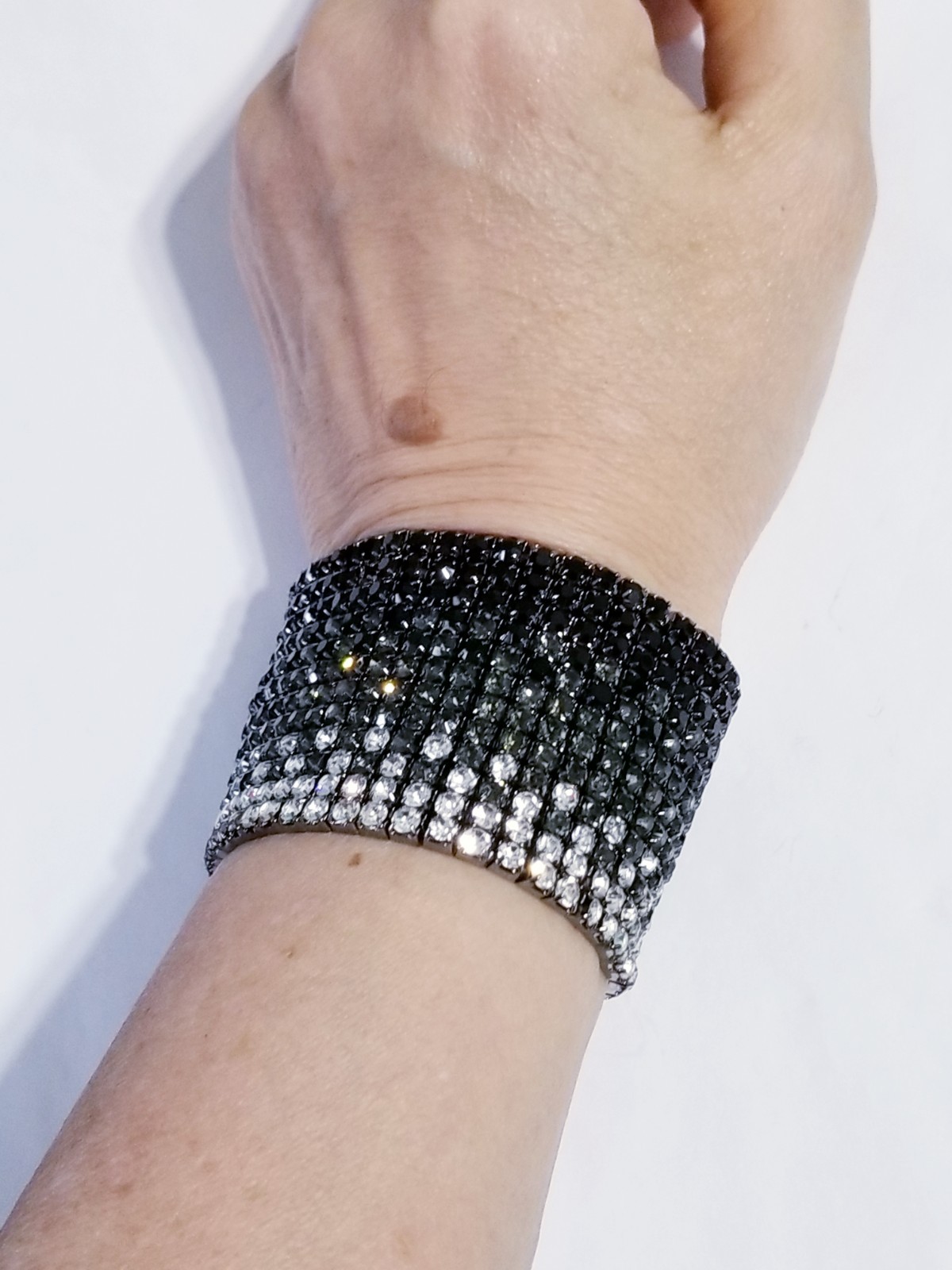 Black Rhinestone Stretch Bracelet Statement Pageant Drag Queen Jewelry Prom