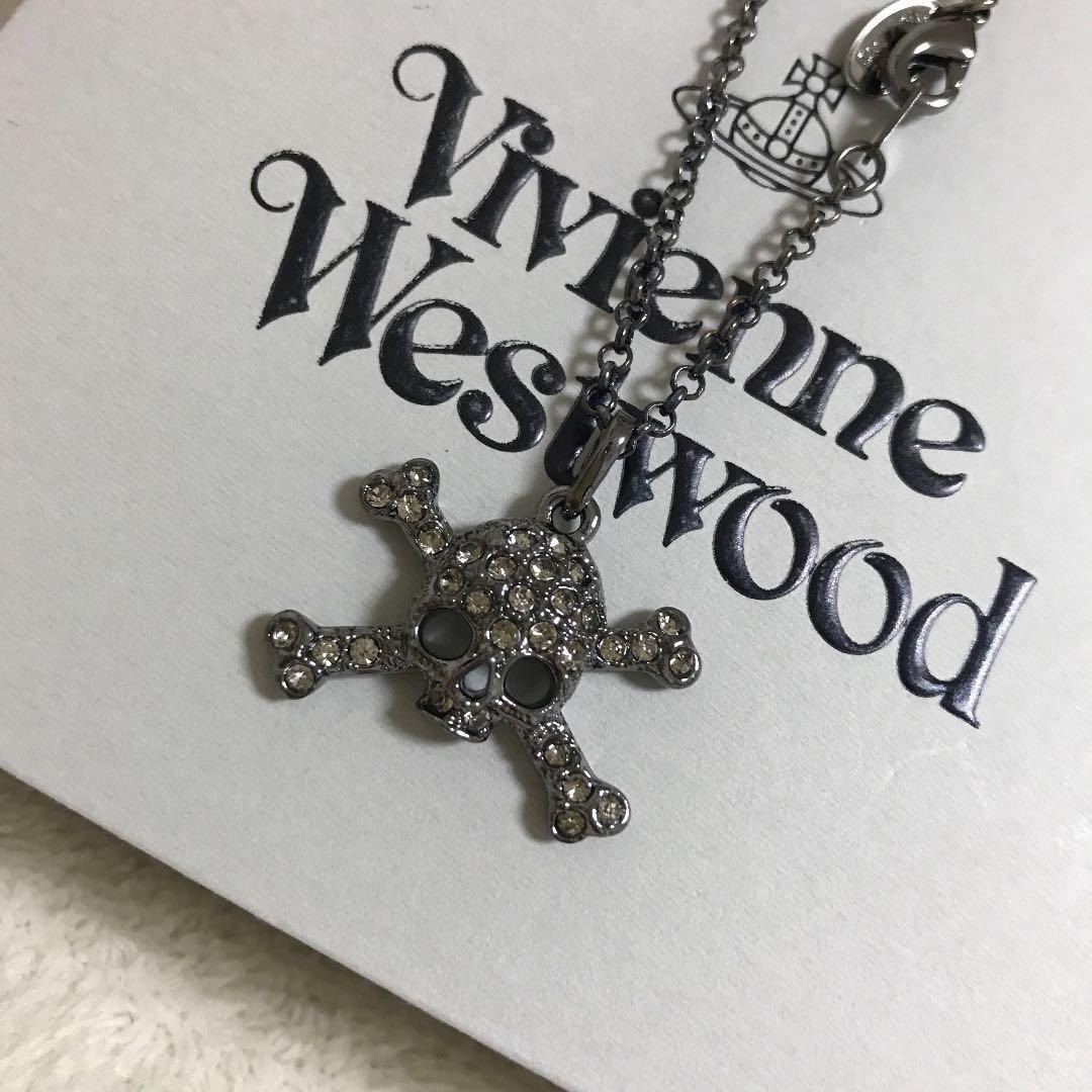 Vivienne Westwood Necklace Skull Stone Gunmetal Black 40cm w/Pouch NO BOX
