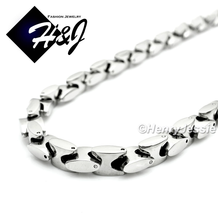 24″MEN Stainless Steel 8mm Silver Interlock Bone Chain Necklace Cross Pendant*A