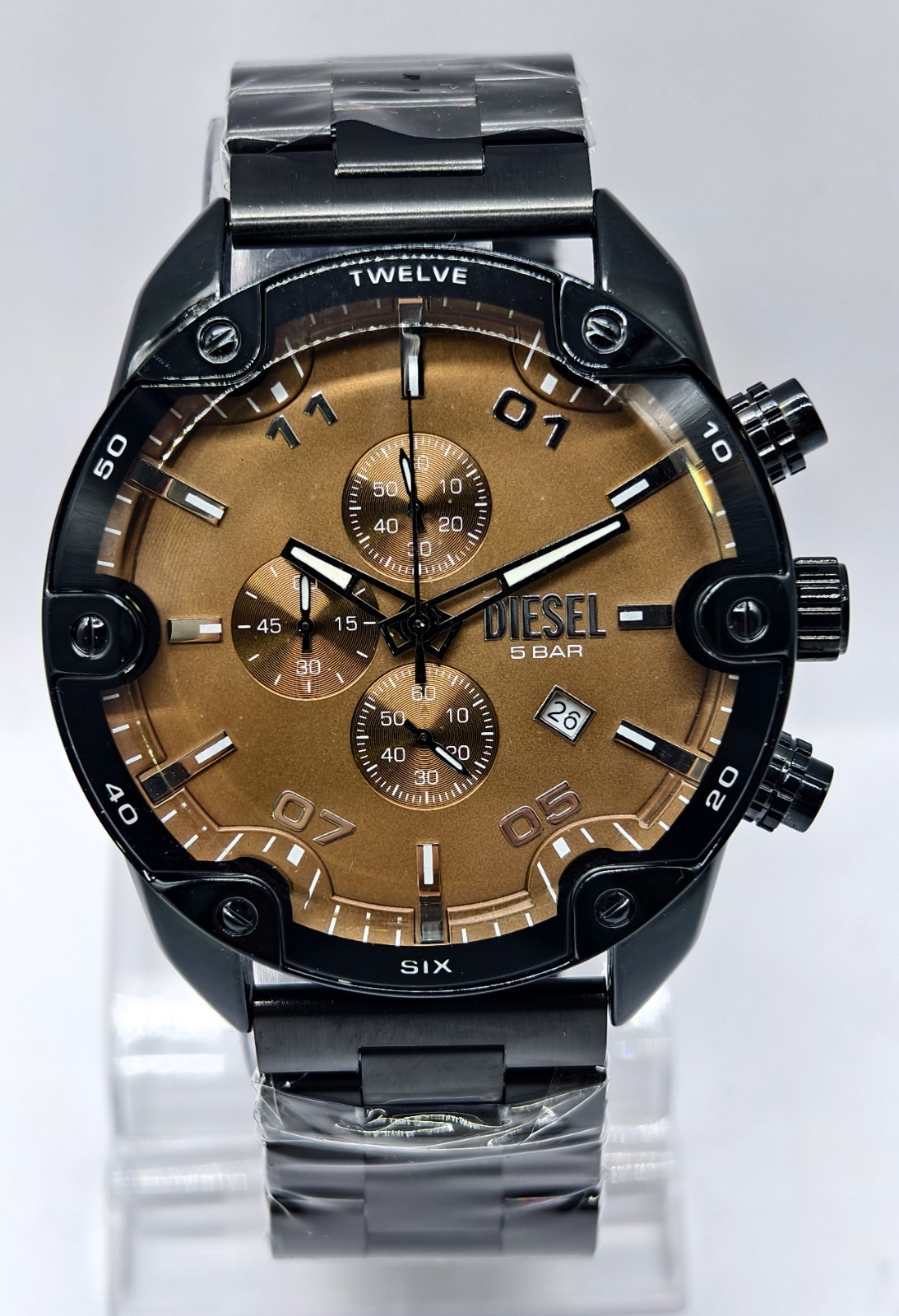 Vintage DIESEL 5 BAR Chronograph Brown Dial Date Indicator Men’s Wrist Watch