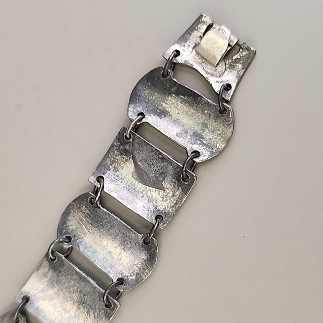 Vintage Columbian Panel Bracelet 800 Silver Tiki Peru 6.75″