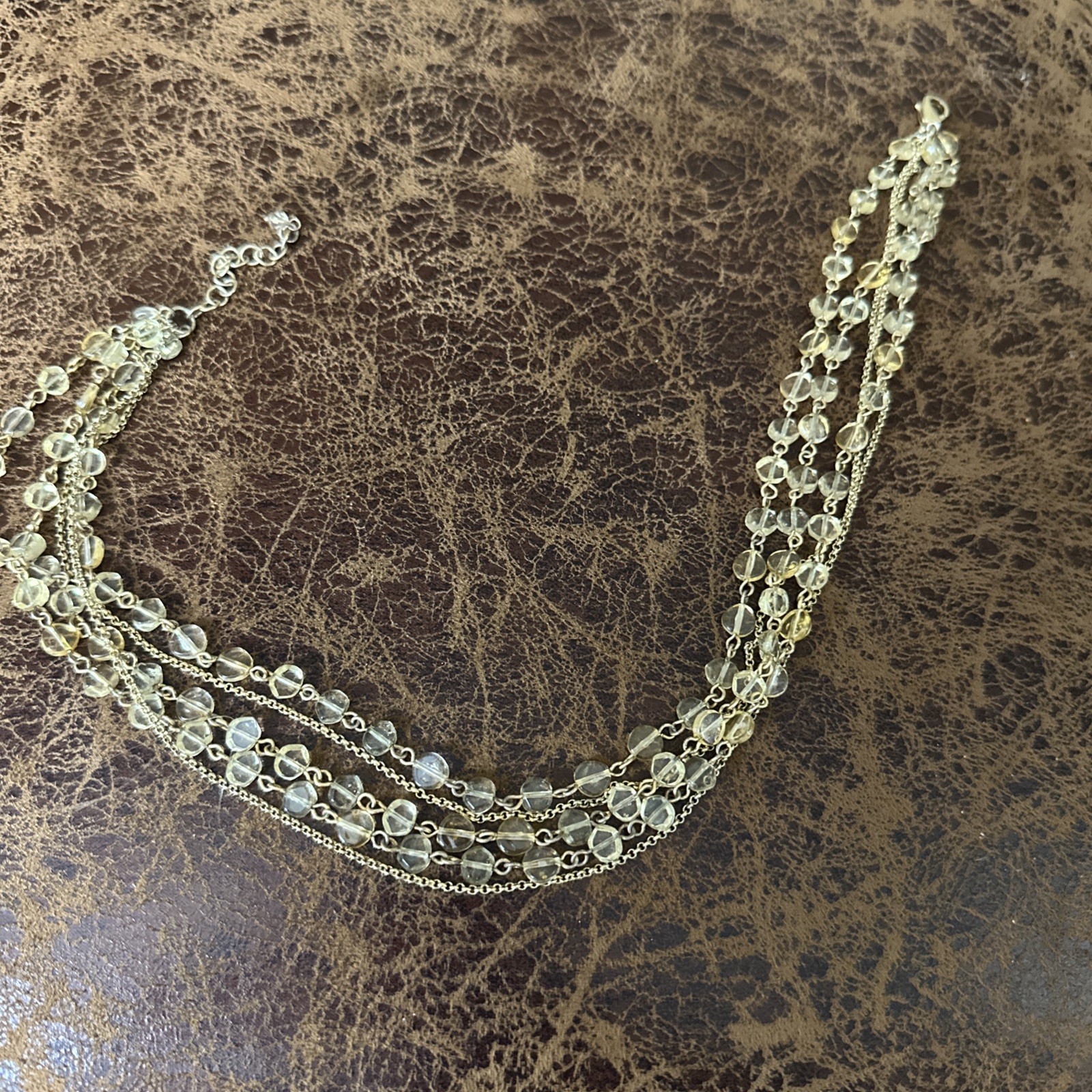 18” Ann Taylor Yellow Crystal and Gold Chain Statement Necklace