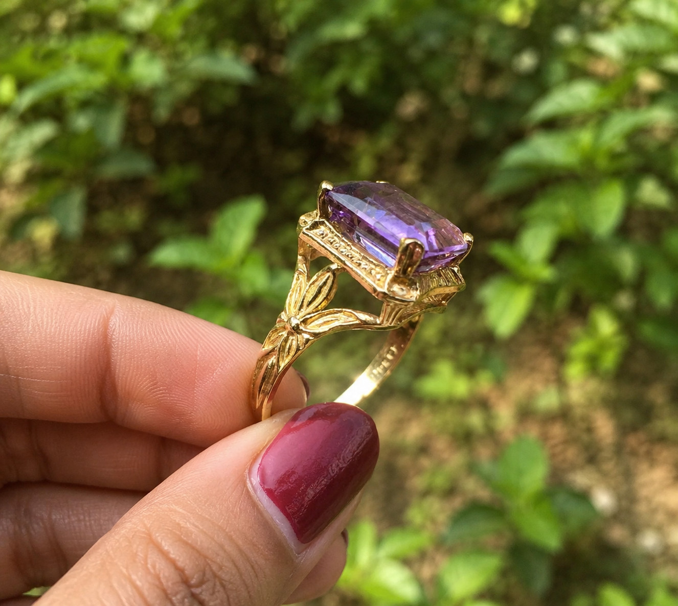 4Ct Emerald Cut Lab Created Amethyst Halo Engagement Ring 14K Yellow Gold Plated