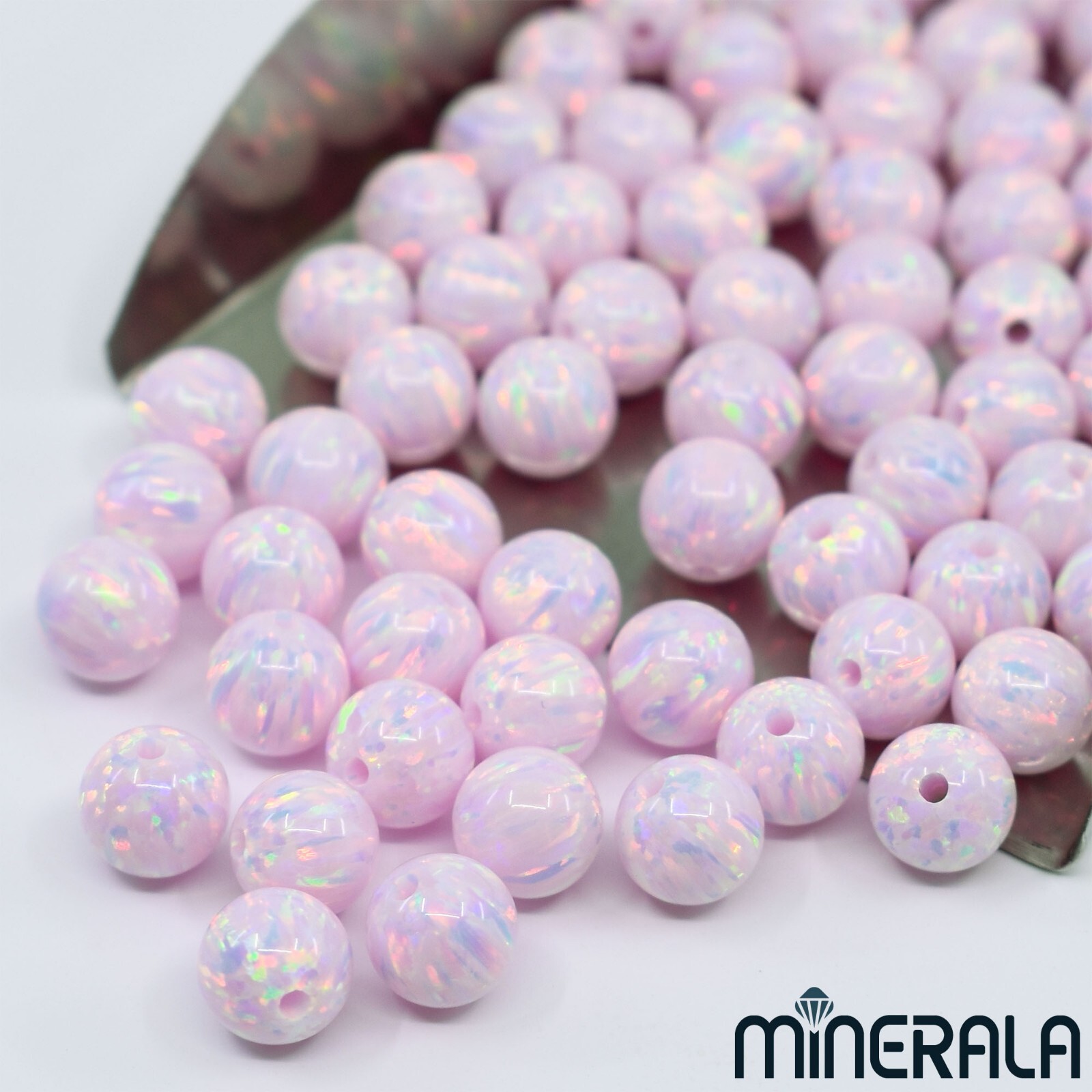PINK BABY LAB CREATED SYNTHETIC OPAL ROUND BEADS 3mm-10mm FULL DRILL WP027A8